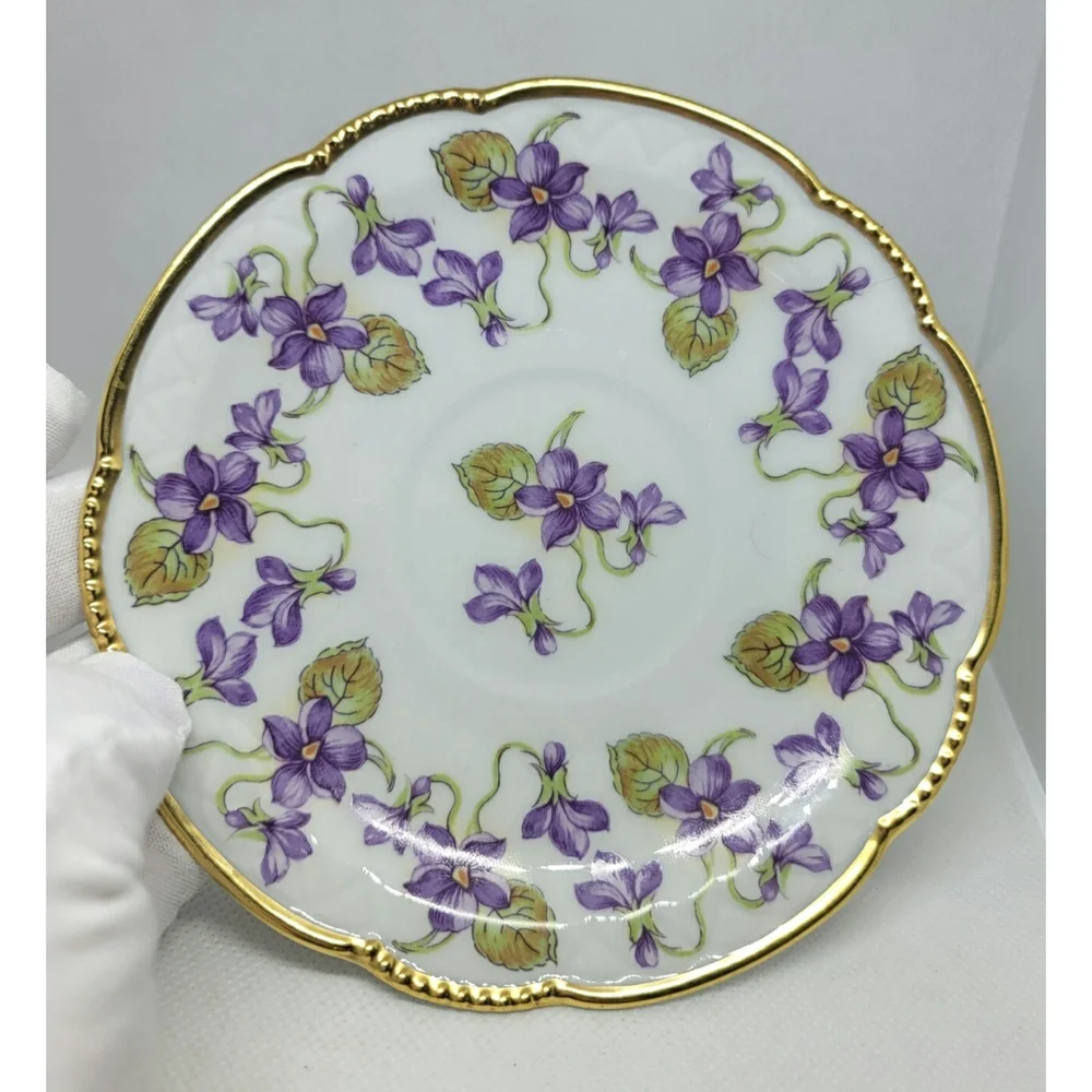Vintage Mitterteich Bavaria Purple Violets Footed Teacup and Saucer
